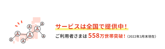 もちろん地域性だけじゃない！　サービスは全国で提供中！　ご利用者さまは558万世帯（2022年3月末現在）