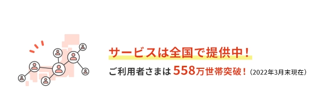 もちろん地域性だけじゃない！ サービスは全国で提供中！ ご利用者さまは558万世帯突破（2022年3月末現在）