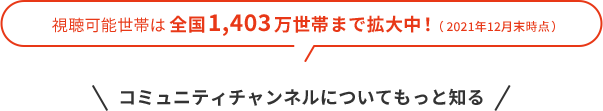 可收看的家庭在全国扩大到1403万户!(截至2021年12月底) 了解更多社区频道