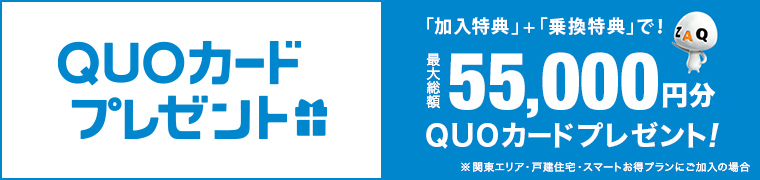 QUOカードプレゼント 「加入特典」+「乗換特典」で! 最大総額55,000円分QUOカードプレゼント!