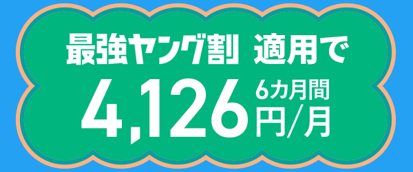 最強ヤング割適用で 6カ月間4,126円（税込）