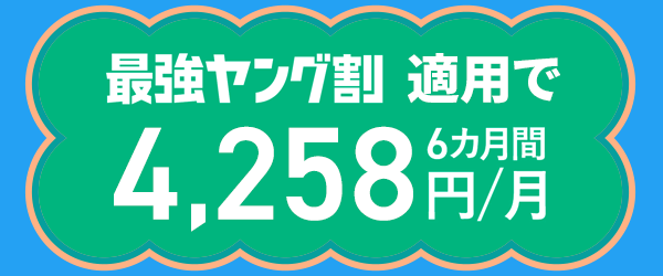 最強ヤング割適用で 6カ月間4,258円（税込）