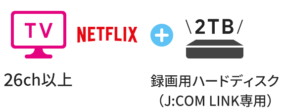 TV 61ch以上 + Netflix + 録画用ハードディスク（J:COM LINK専用）