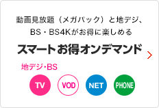 動画見放題（メガパック）と地デジ、 BS・BS4Kがお得に楽しめる スマートお得オンデマンド 地デジ・BS