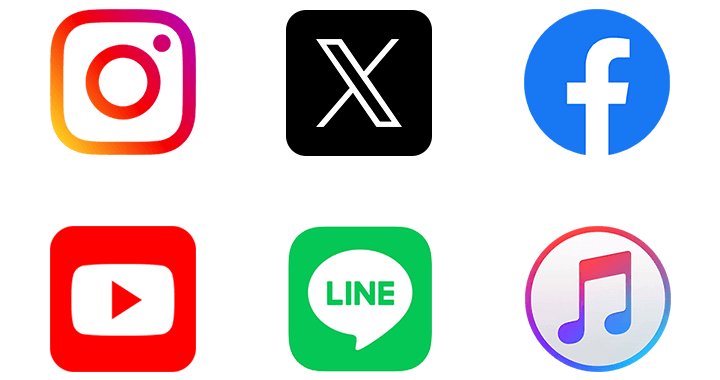 Instagram X Facebook YouTube LINE iTunes