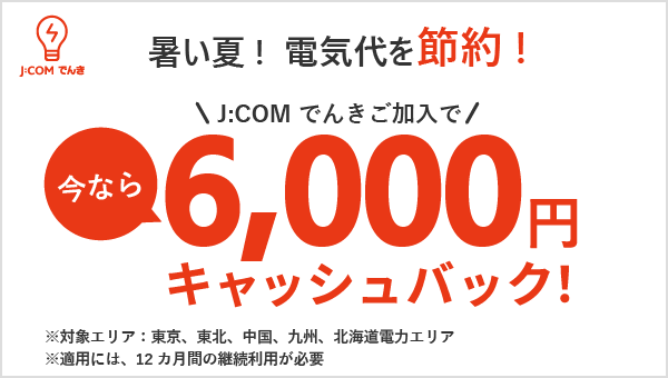 暑い夏! 電気代を節約! 新規加入で今なら 6,000円キャッシュバック!