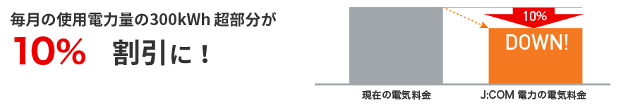 毎月の使用電力量の300kWh超部分が10%割引に!