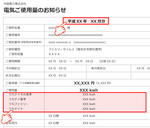 中国電力（ナイトホリデーコース）WEB検針票
