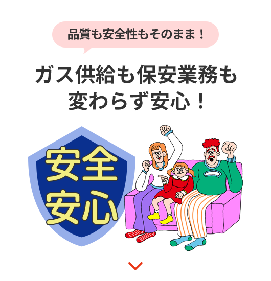 品質も安全性もそのまま！ ガス供給も保安業務も変わらず安心！