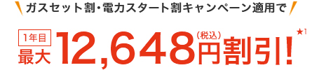 ガスセット割・電力スタート割キャンペーン適用で1年目最大12,648円(税込)割引!