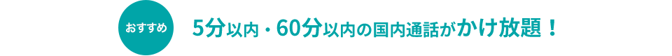 おすすめ 5分以内・60分以内の国内通話がかけ放題！