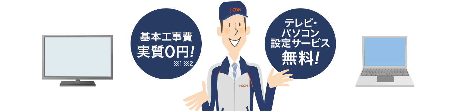 基本工事費、パソコン・テレビ設定費が実質0円!