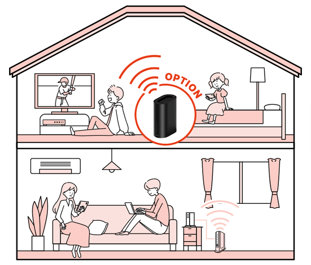 おうちの中でWi-Fiの届くエリアが拡大するイメージを描いたイラスト