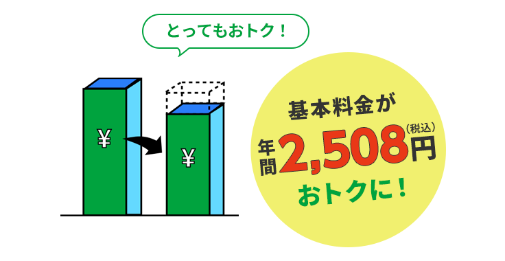 Great value! Save 2,508 yen (tax included) on the basic fee per year!