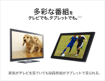 多彩な番組をテレビでも、タブレットでも。※3※4 家族がテレビを見ていても録画番組がタブレットで見られる。