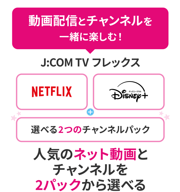人気のネット動画とチャンネルを2パックから選べる J:COM TV フレックス [Netflix] or [Disney＋]