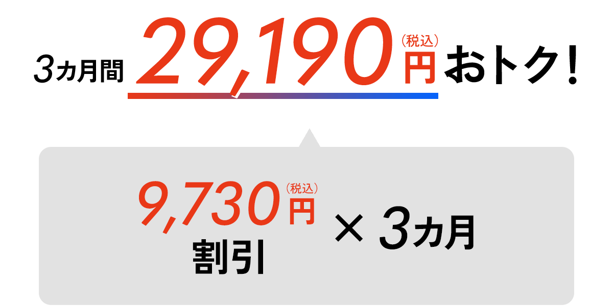 3カ月間29,190円（税込）おトク