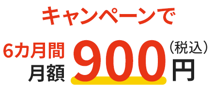 さらにキャンペーンで 6カ月間月額900円（税込）